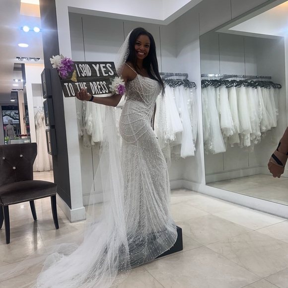 Elegant White Beaded Wedding Gown - Picture 11 of 13